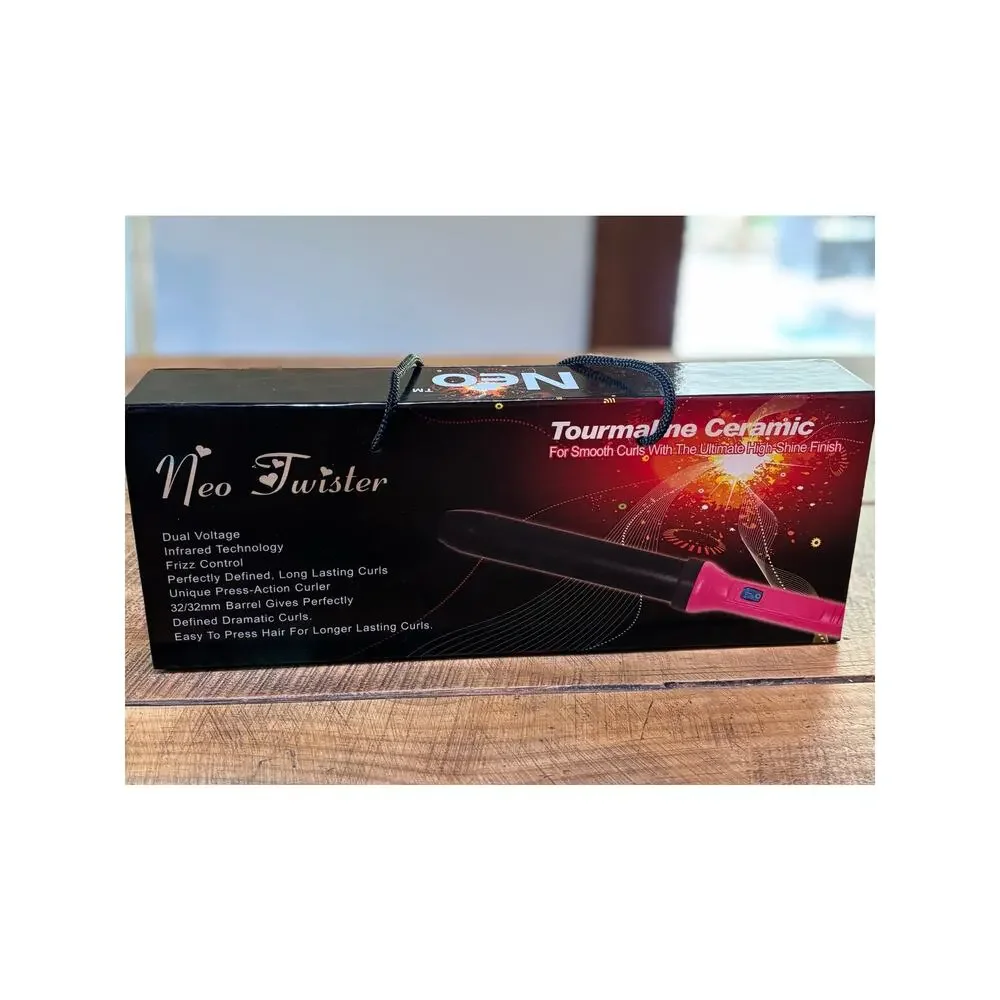 NIB NEO Twister‎ Tourmaline Ceramic Curling Wand Pink And Black 32mm Barrel